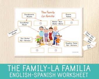 The Family-La Familia, Engels-Spaans Matching Game, Tweetalig, Drukke boekpagina's, Drukke map, Kleuterschool, Kleuterschool, Spaanse klas