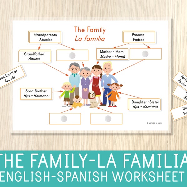 The Family-La Familia, English-Spanish Matching Game, Bilingual, Busy Book Pages, Busy Binder, Preschool, Kindergarten, Spanish Classroom