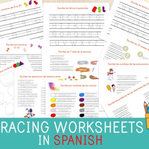 Tracing Worksheets in SPANISH, Handwriting Practice, Spanish Vocabulary, Learning to Write, Writing, Preschool, Kindergarten, Homeschool