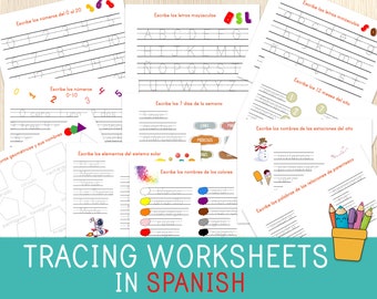 Tracing Worksheets in SPANISH, Handwriting Practice, Spanish Vocabulary, Learning to Write, Writing, Preschool, Kindergarten, Homeschool