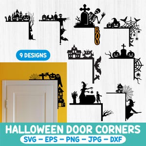 Paquete SVG de esquinas de puerta de Halloween - Paquete de molduras de puerta de Halloween - Archivos de corte de decoraciones de Halloween - Clipart - Halloween SVG, PNG, DXF, EPS, JPG
