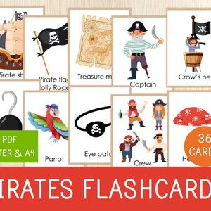 Flashcards de Piratas, 36 Cartões, Casa e Sala de Aula, Festa de Aniversário de Piratas, Lembrancinhas de Festa, Recursos para Educação Domiciliar, Vocabulário de Inglês, Jardim de Infância