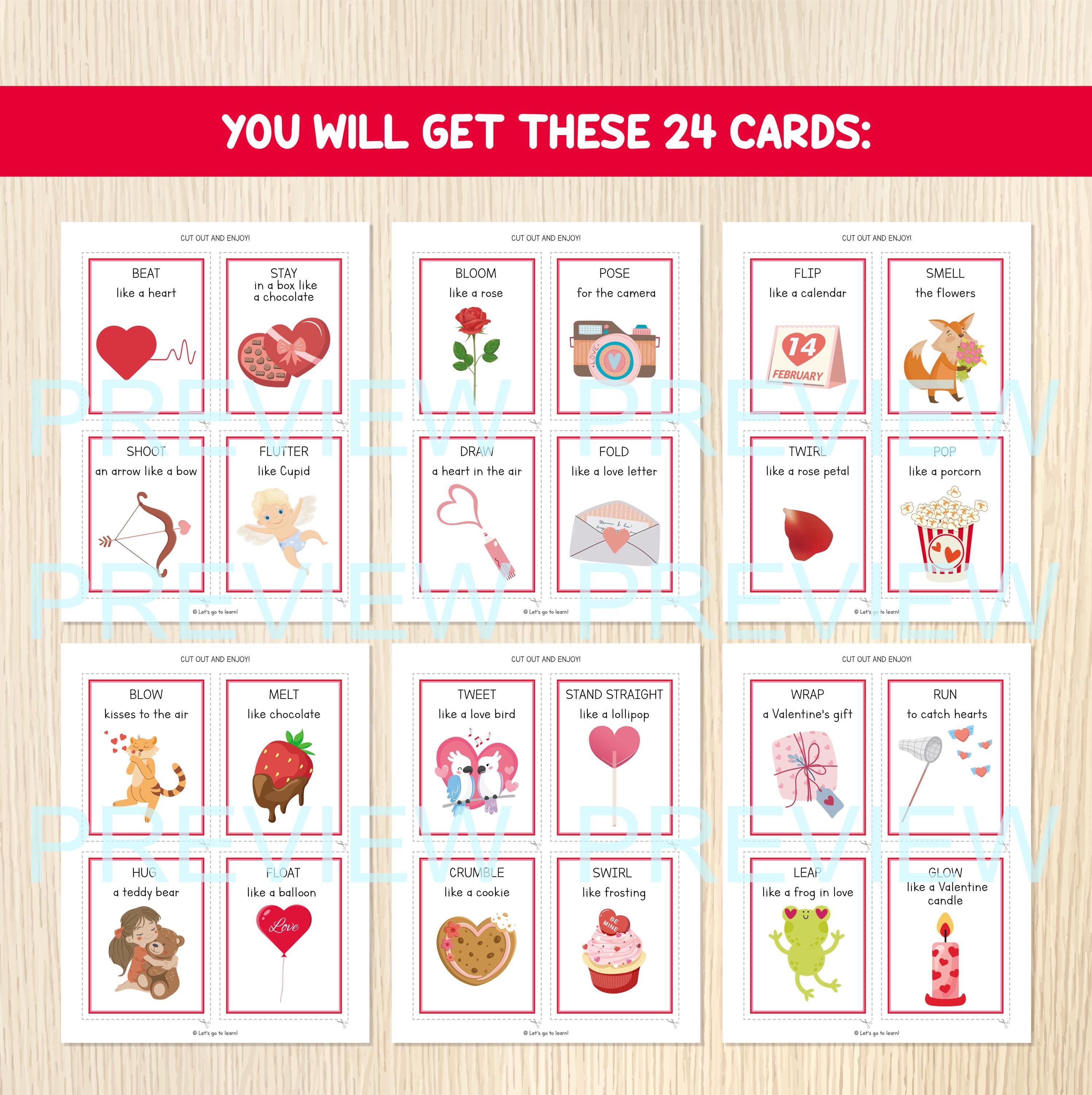 Valentine's Day Movement Cards - Valentines Game - Toddler, Preschool ...