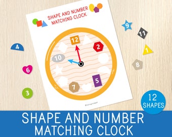 Shape Matching Game - Number Matching Clock - Toddler, Preschool - Kids Activity, Educational, Homeschool, Busy Book Page, Learning Binder