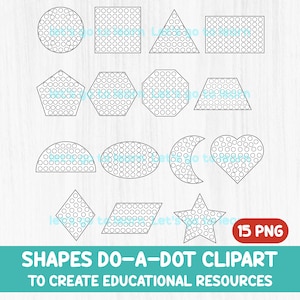 Imágenes prediseñadas de formas para unir puntos, imágenes prediseñadas de matemáticas, geometría para niños, pintura de puntos, habilidades motoras finas, niños pequeños, preescolar, marcadores de puntos, educación divertida