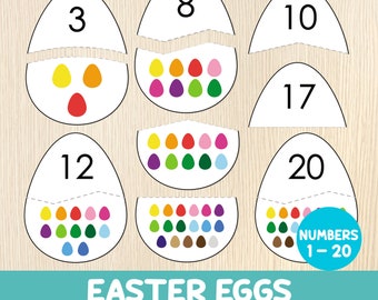 Easter Egg Number Matching, Numbers 1 - 20, Easter Puzzles, Counting Activity, Toddler, Preschool, Math Centers,Number Recognition,Printable