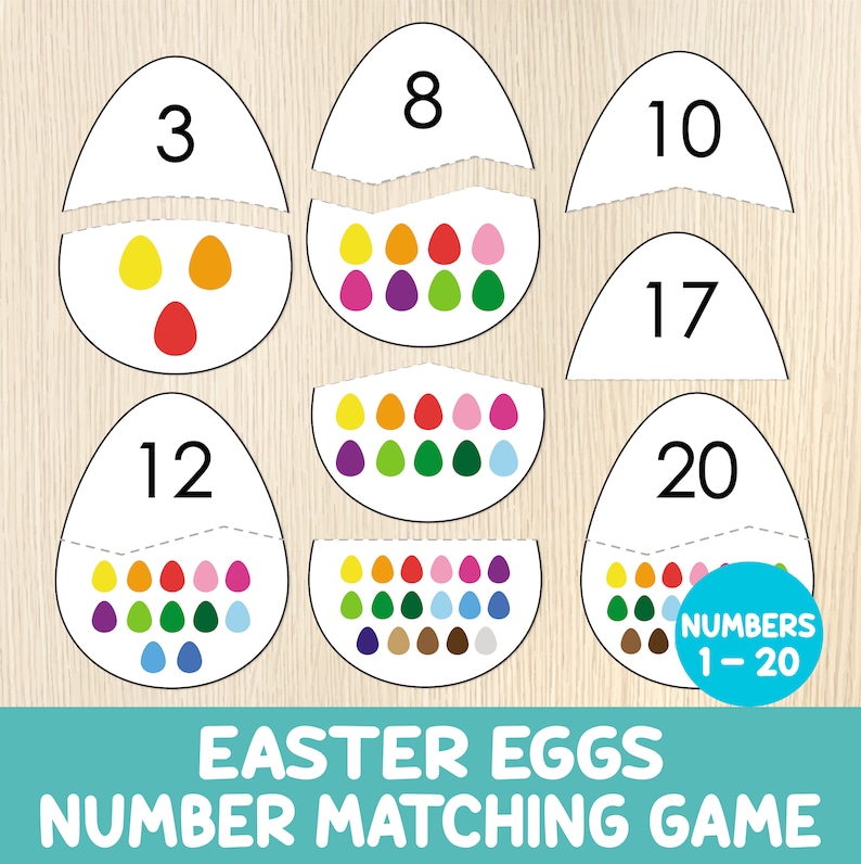 Easter Egg Number Matching, Numbers 1 20, Easter Puzzles, Counting Activity, Toddler, Preschool, Math Centers,Number Recognition,Printable image 1