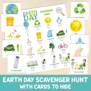 Búsqueda del tesoro del Día de la Tierra: búsqueda del tesoro en interiores con tarjetas para esconder: juego imprimible para niños: juego para el hogar y el aula: actividad imprimible