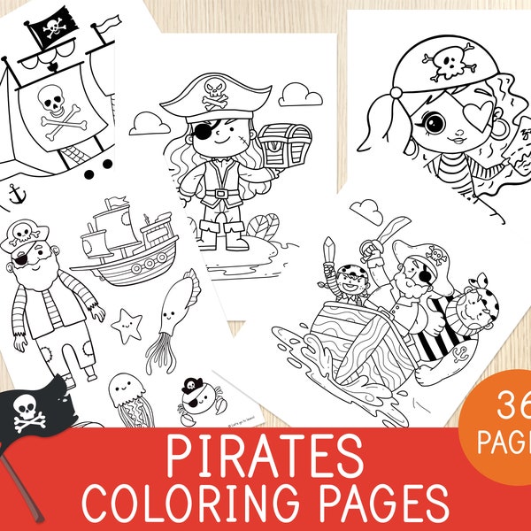 Pirates Coloring Pages, Pirates Birthday Party Activity, Coloring Sheets for Kids, Preschool, Kindergarten, Primary School, Party Favors