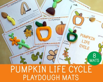 Pumpkin Life Cycle Playdought Mats, Play Doh Activity, Fall, Autumn Game, Botany for Kids, Thanksgiving, Science Centers, Preschool