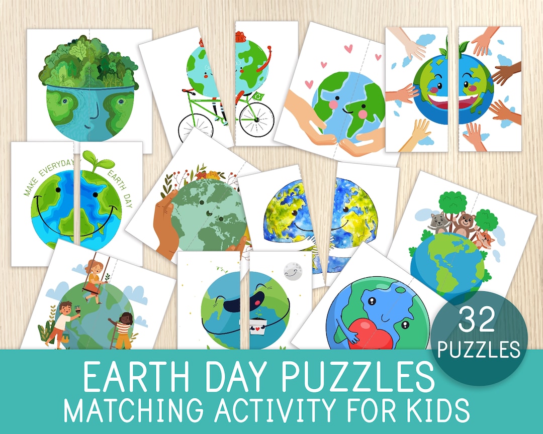 Earth Day Matching Game, 32 Puzzles, Matching Activity, Game for Kids, Toddler, Preschool, Spring Activity, Party Game, Busy Book