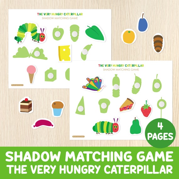 The Very Hungry Caterpillar Shadow Matching Activity, Toddler, Preschool Game, Centers, Homeschool, Printable Worksheets, Busy Book Pages
