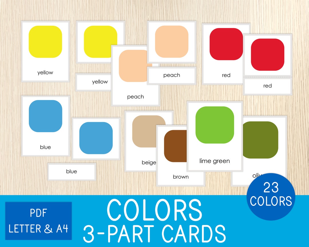 Colors 3-part Cards, Nomenclature Cards, Colors Recognition, Montessori ...