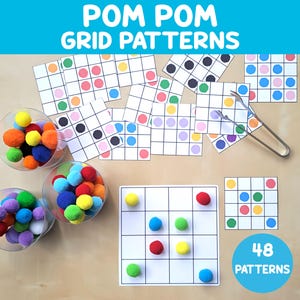 Pomponpatronen voor kinderen – Kleurafstemmingsactiviteit voor peuters – Spel fijne motoriek – Montessori voorschools leren – educatief spel