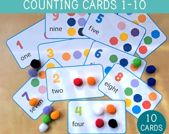 Counting and Color Activity with Pompoms,  Numbers 1-10, Matching Colors, Toddler, Preschool Math, Fine Motor Skills, Educational Printable