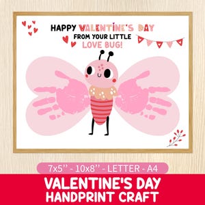 Valentine&#39;s Day Handprint Craft - Love Bug Handprint Art - Valentines Butterfly Craft - Toddler & Baby Activity -  Keepsake - DIY Gift