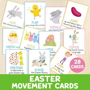 Tarjetas de movimiento de Pascua - Juego de Pascua - Actividad para niños pequeños, preescolares y jardín de infantes - Descansos para el cerebro - Tarjetas de acción de Pascua - Actividad motora gruesa