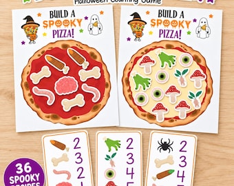 Halloween Pizza Counting Game — Build a Spooky Pizza Printable — Preschool Math Activity — Counting & Matching Game — Sorting Activity