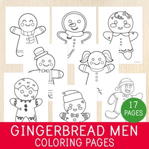 Gingerbread Man and Woman Coloring Pages, Xmas Coloring Sheets, Holidays Activity, Educational Printable, Worksheets for Children, No Prep