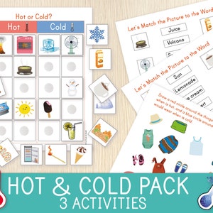 Hot and Cold Activity Pack for Kids, Preschool, Kindergarten, Homeschool, Busy Book Page,Learning Pack, Printable Activities, Worksheets