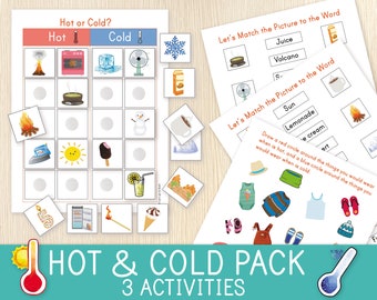 Hot and Cold Activity Pack for Kids, Preschool, Kindergarten, Homeschool, Busy Book Page,Learning Pack, Printable Activities, Worksheets