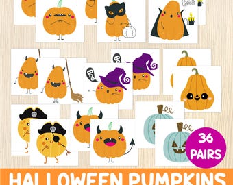 Halloween Pumpkins Memory Game for Kids - Printable Matching Activity - Fall Preschool & Kindergarten Game - Centers - Homeschool Resources