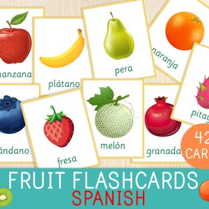 Cartes-éclair de fruits en espagnol - Vocabulaire espagnol - Ressources en espagnol pour les enfants - Préscolaire, maternelle, première année - Salle de classe d'espagnol