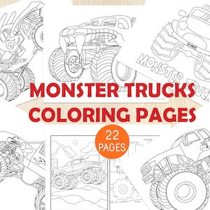 Monster Trucks Coloring Pages, 22 Sheets, Birthday Party Activity, Party Favors, Amazing Boys Printable Coloring Pages, DIGITAL