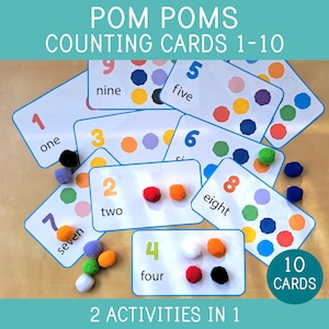 Counting and Color Activity With Pompoms,  Numbers 1-10, Matching Colors, Toddler, Preschool Math, Fine Motor Skills, Educational Printable
