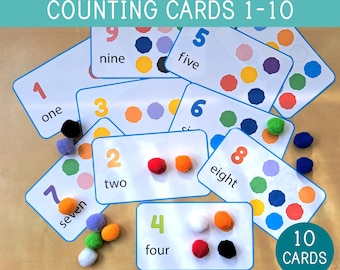 Counting and Color Activity With Pompoms,  Numbers 1-10, Matching Colors, Toddler, Preschool Math, Fine Motor Skills, Educational Printable