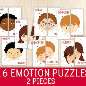 Puzzle sulle emozioni, giochi di abbinamento, sentimenti, bambini piccoli, attività prescolari, idee per la borsa delle attività, momenti di tranquillità, puzzle per bambini, intelligenza emotiva