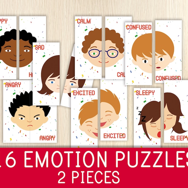 Emotion Puzzles, Matching Games, Feelings, Toddlers, Preschool Activity, Busy Bag Idea, Quiet Time, Puzzles for Kids, Emotional Intelligence