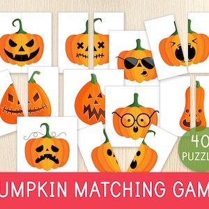 Gioco di abbinamento delle zucche - Gioco di abbinamento di Halloween - Attività di Halloween - Bambini piccoli, scuola materna, asilo - Jack-o'-Lantern - Attività autunnale