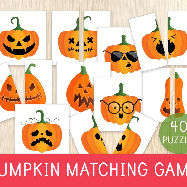 Pumpkin Matching Game, Halloween Matching Game, Halloween Activity, Toddler, Preschool, Kindergarten, Jack-o'-Lantern, Fall, Autumn Activity