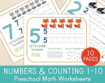 Sifferarbetsblad, Mattecenter, Förskolematematik, Räkne- och spårningsmattor, Spårningsaktivitet för siffror, Räkneaktivitet, Pedagogiskt utskrivbart material