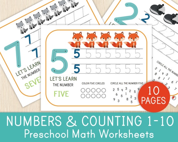 numbers and counting 1 10 numbers worksheets preschool math etsy