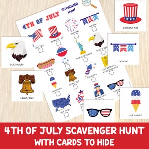 Búsqueda del tesoro del 4 de julio con cartas para esconder - Búsqueda del tesoro en interiores y exteriores - Juego patriótico - Día de la Independencia - Preescolar - Educación en el hogar