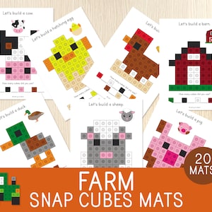 Farm and Farm Animals Snap Cubes Mats, Connecting Cubes, Preschool, Kindergarten Game, Math Centers,Fine Motor Skills, Educational Printable