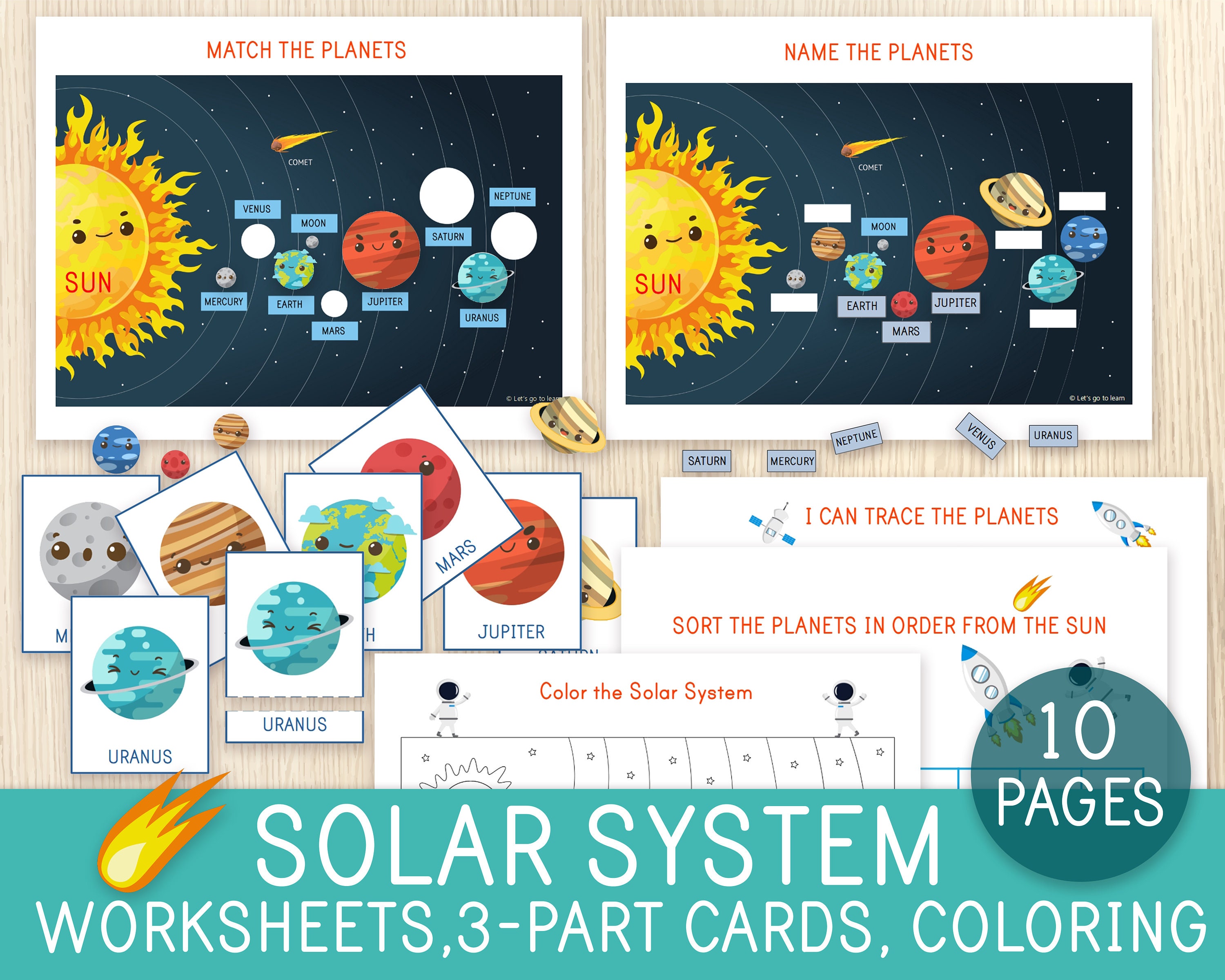 solar system worksheets learning pack planets 3 part cards etsy australia