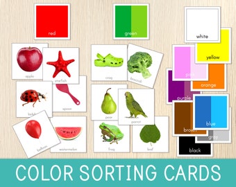 Color Sorting Cards, Color Matching, Montessori Activity, Toddler, Preschool,  Colors for Kids, Printable Cards, Sensorial,Preschool Centers