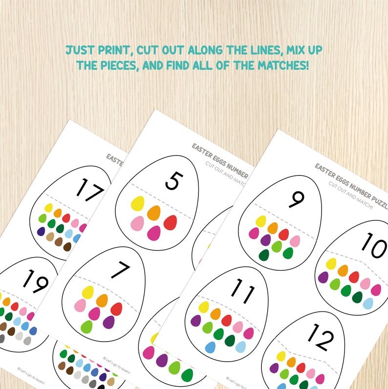 Easter Egg Number Matching, Numbers 1 20, Easter Puzzles, Counting Activity, Toddler, Preschool, Math Centers,Number Recognition,Printable image 4