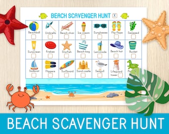 Beach Scavenger Hunt - Treasure Hunt - Summer Game - Beach Activity for Kids, Holiday - Outdoor Game, Printable Games - Homeschool Activity