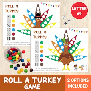 Roll A Turkey Dice Game - Thanksgiving Table Game -  Fall Activity For Kids - Thanksgiving Party Game- Classroom Game - Printable - No Prep