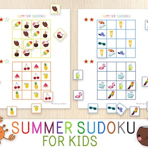 Summer Sudoku for Kids,  Party Game, Summer Activity, Educational Printable Games, Summer Busy Book Pages, Summer School, Math, Centers