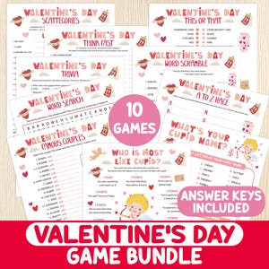 Valentine&#39; s Day Printable Games BUNDLE -  Valentines Party Games - Valentines Activities - Kids, Teens, Adults - Office & Classroom Games
