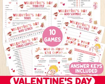 Valentine' s Day Printable Games BUNDLE -  Valentines Party Games - Valentines Activities - Kids, Teens, Adults - Office & Classroom Games