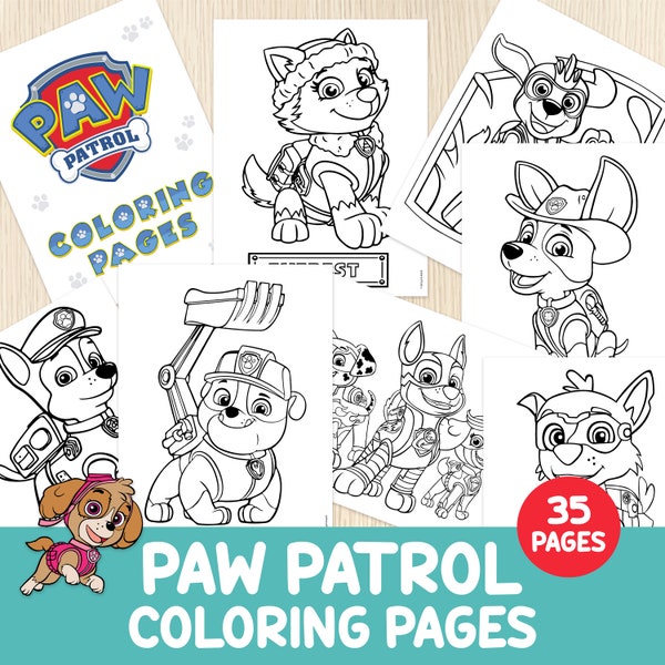 Paw Coloring Pages BUNDLE,  Dog Cartoon Coloring, Toddler, Preschool, Kids Birthday Party,  Party Favors, Fine Motor Skills Activity