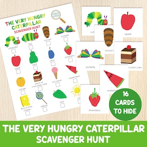 Chasse au trésor de chenilles qui ont très faim - Cartes de chasse au trésor intérieure et extérieure - Tout-petit, préscolaire, maternelle - Activité de fête d'anniversaire