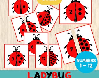 Ladybug Number Matching Game – Number Recognition Activity for Preschool & Kindergarten – Early Math Skills Game – 1-12 Counting Activity