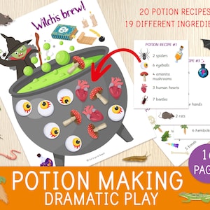 Halloween Potion Making Dramatic Play, Witch Brews Pretend Play, Educational Game for Kids, Counting Activity, Preschool Centers, Homeschool